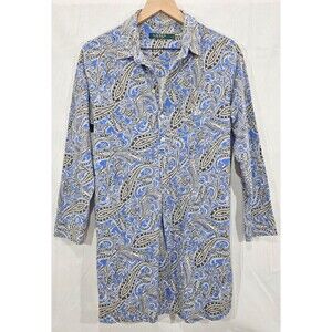 Ralph Lauren Nightshirt Paisley Cotton Collared Long Sleeve Blue Preppy Womens L